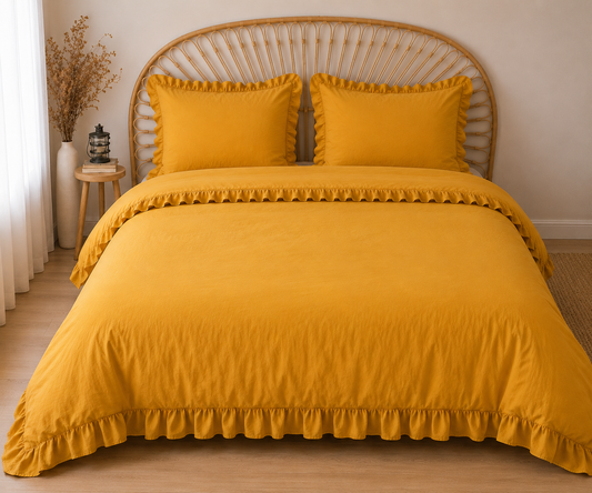 Cotton Family Comfort Duvet Cover + 2 Pillowcase (yellow ruffle)