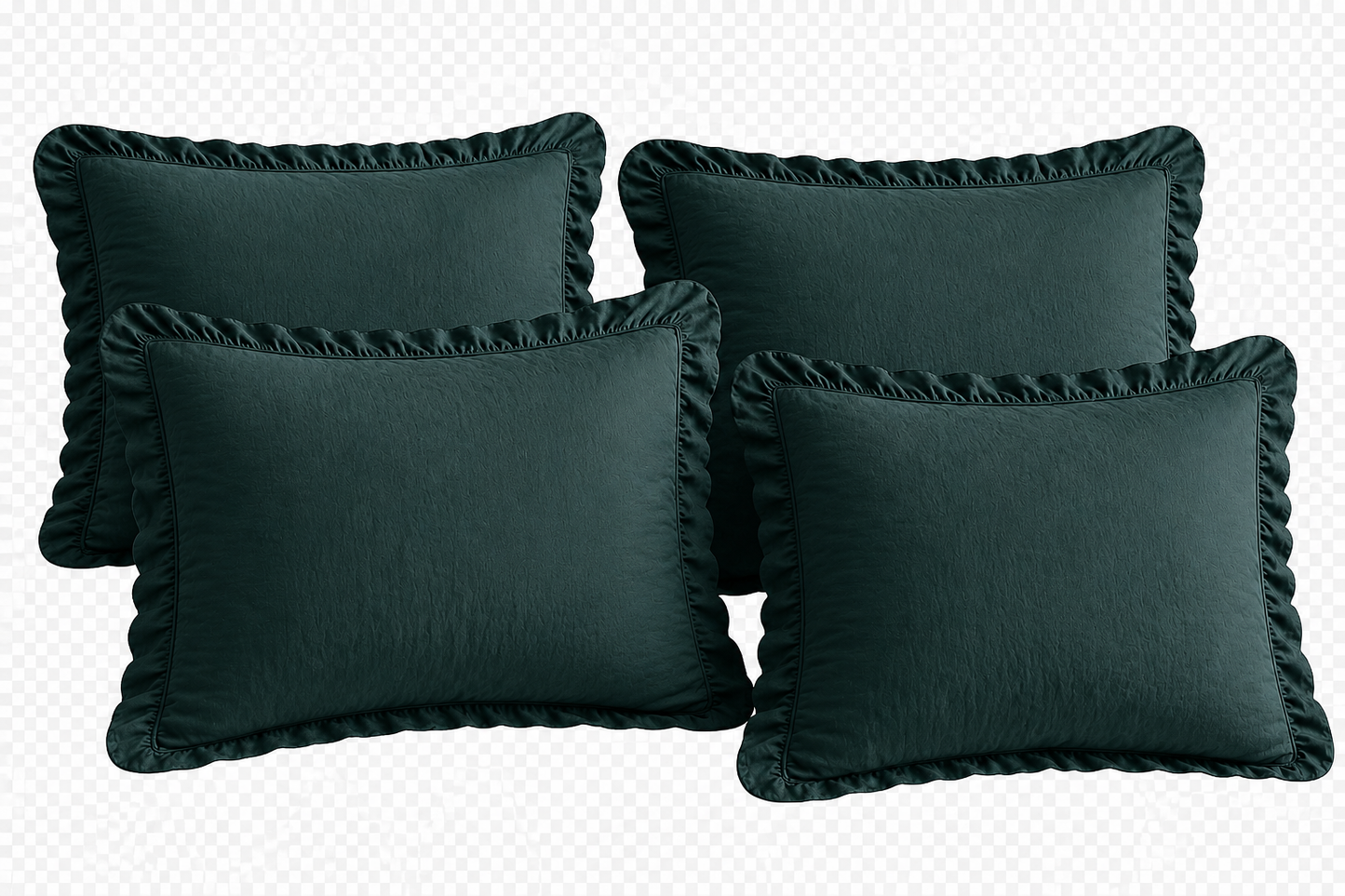 Cotton Family Comfort Duvet Cover + 4 Pillowcase (bottle green ruffle)