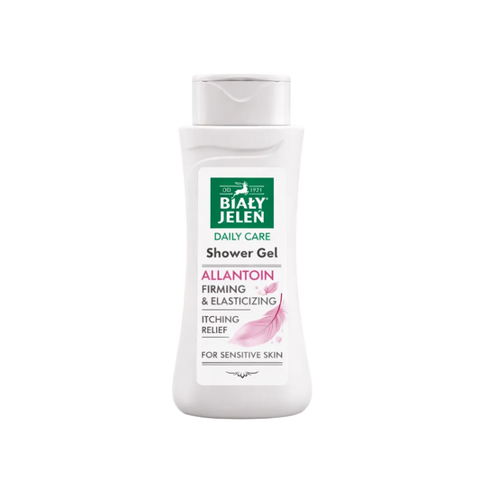 Biały Jelen shower gel bottle on a white background