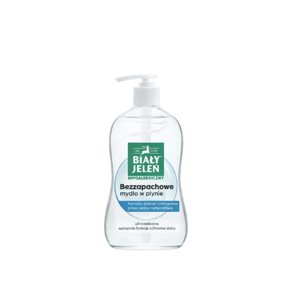 Bottle of Biaóy Jelen soap on a light blue background