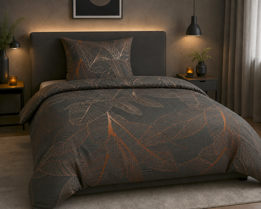 Cotton Essential Duvet Cover + 1 Pillowcase (copper leaves)