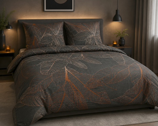 Cotton Comfort Duvet Cover + 2 Pillowcase (copper leaves)