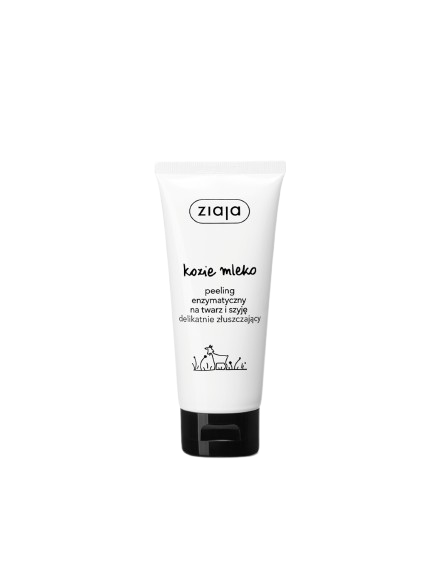A white squeeze tube of ziqja Goat's Milk Enzyme Peel face and neck gently exfoliating cleanser with a black cap,