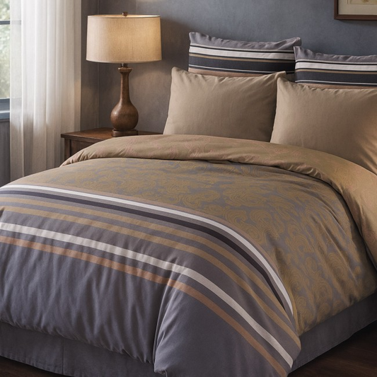 Cotton Family Comfort Duvet Cover + 4 Pillowcase (Terrazzo in shades of brown and gray)