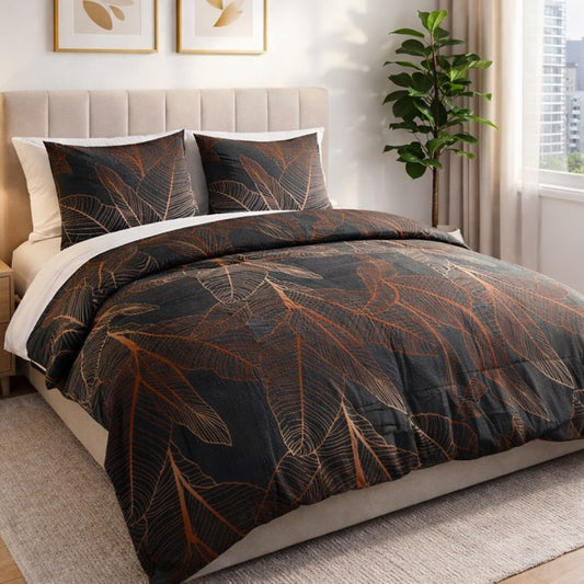 Cotton Family Comfort Duvet Cover + 4 Pillowcase (copper leaves)