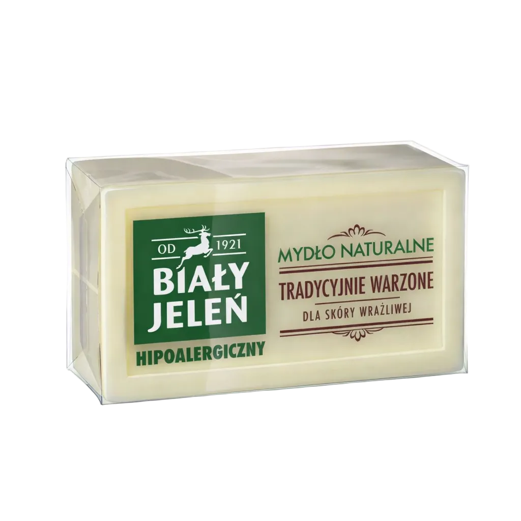 Biały Jeleń traditionally made gentle soap in transparent packaging