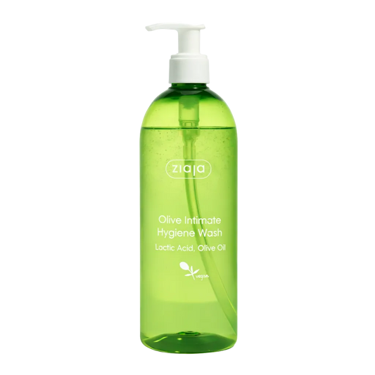 Ziaja Olive intimate hygiene wash with lactic acid and olive oil in a pump bottle
