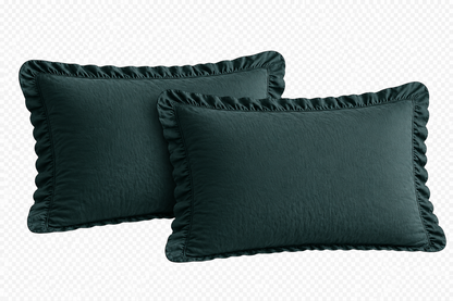 Cotton Family Comfort Duvet Cover + 2 Pillowcase (bottle green ruffle)