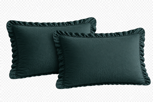 Cotton Family Comfort Duvet Cover + 2 Pillowcase (bottle green ruffle)