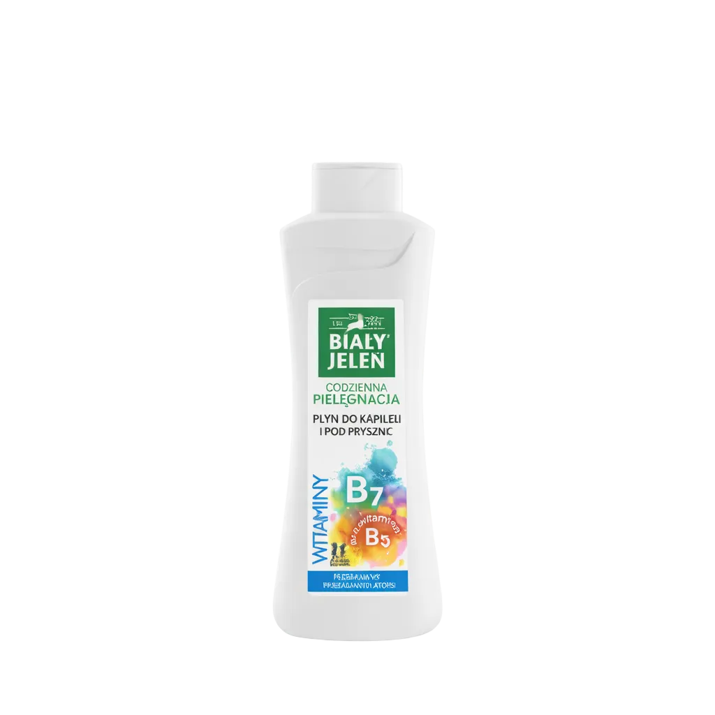 Bottle of Bialy Jelen skincare product on a light blue background
