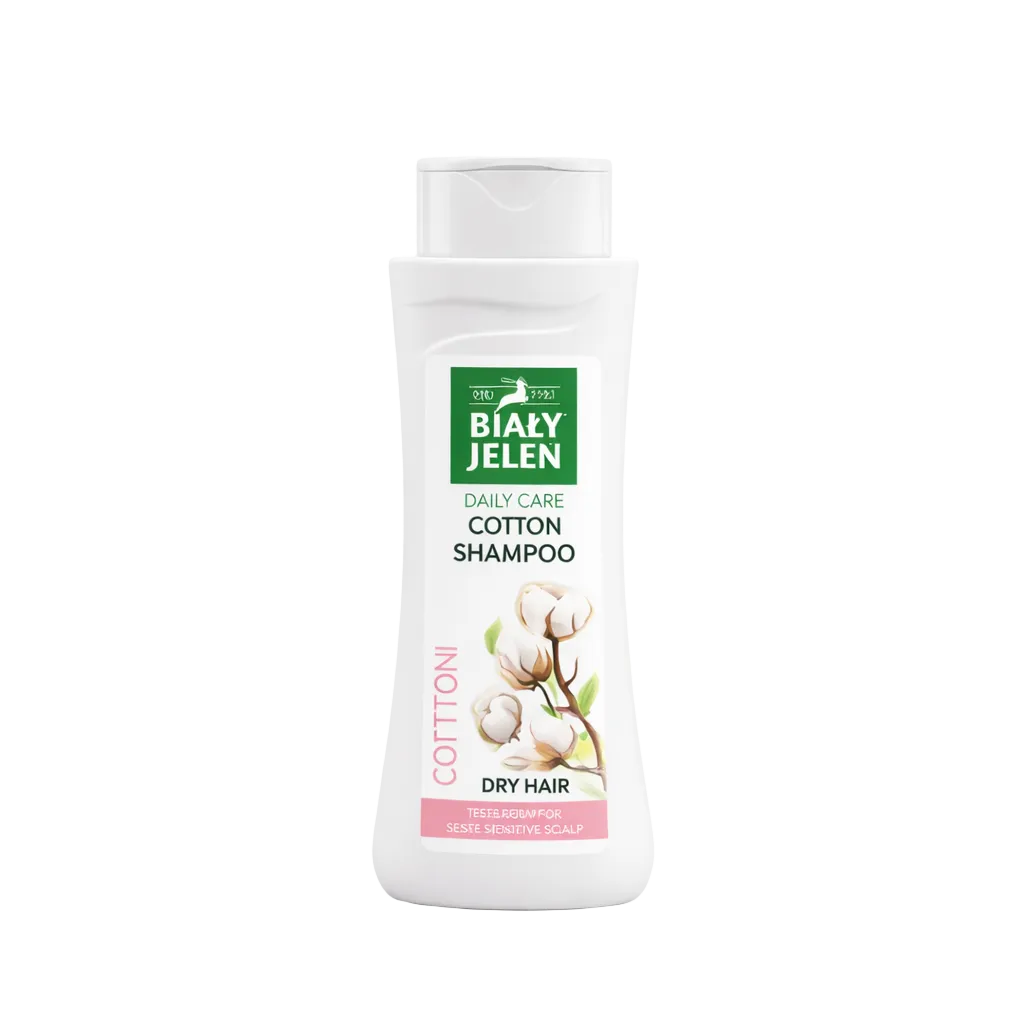 Biały Jelen Cotton Shampoo bottle on a white background