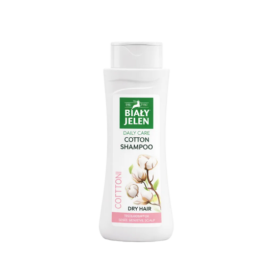 Biały Jelen Cotton Shampoo bottle on a white background