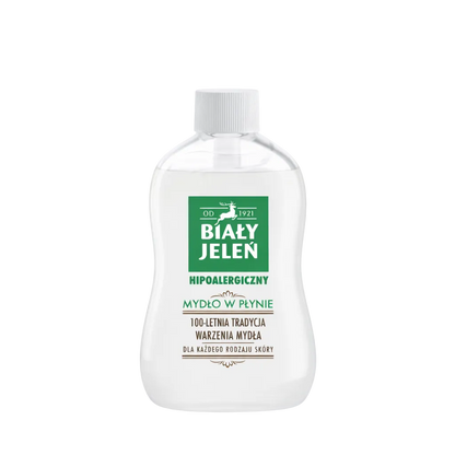Bottle of Biaáż Jelen soap with a green label on a white background