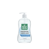 Bialy Jelen unscented liquid soap bottle on a light blue background