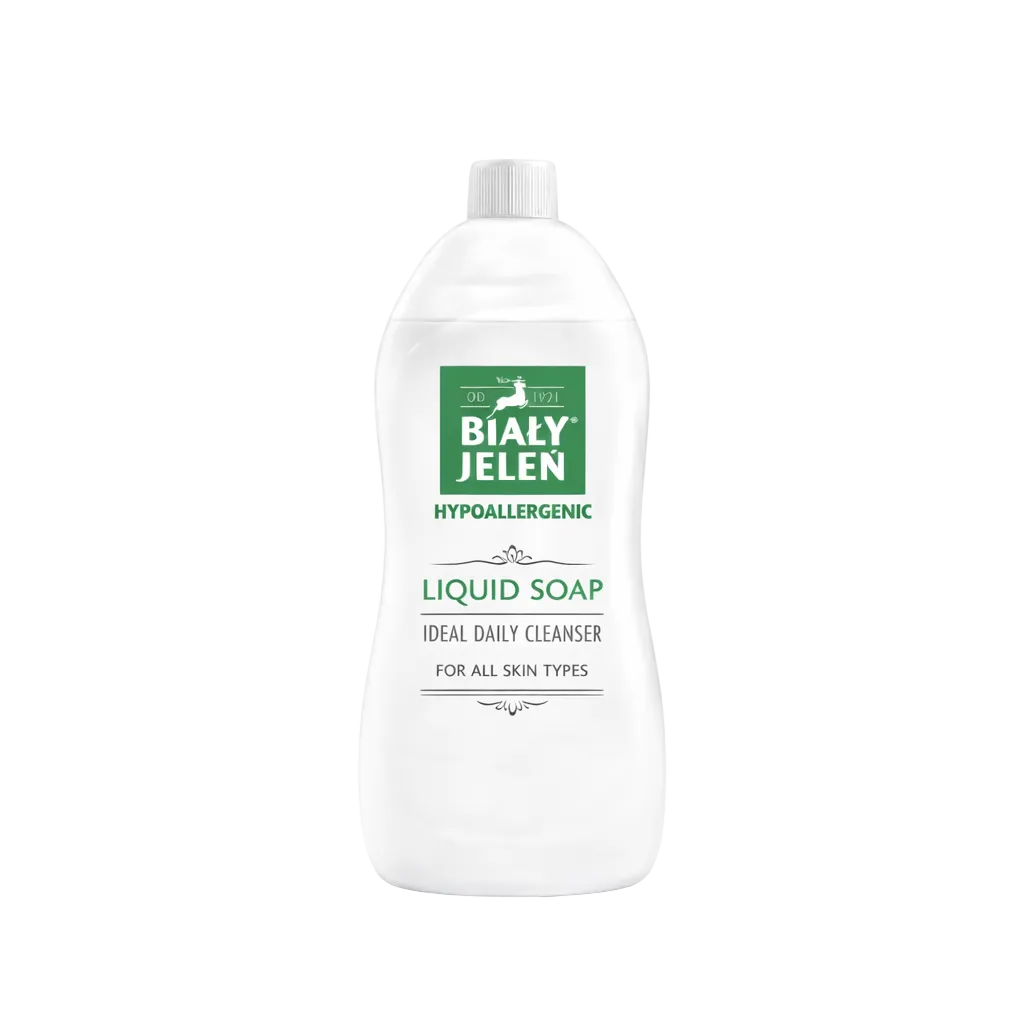 Bialy Jelen liquid soap bottle on a light gray background