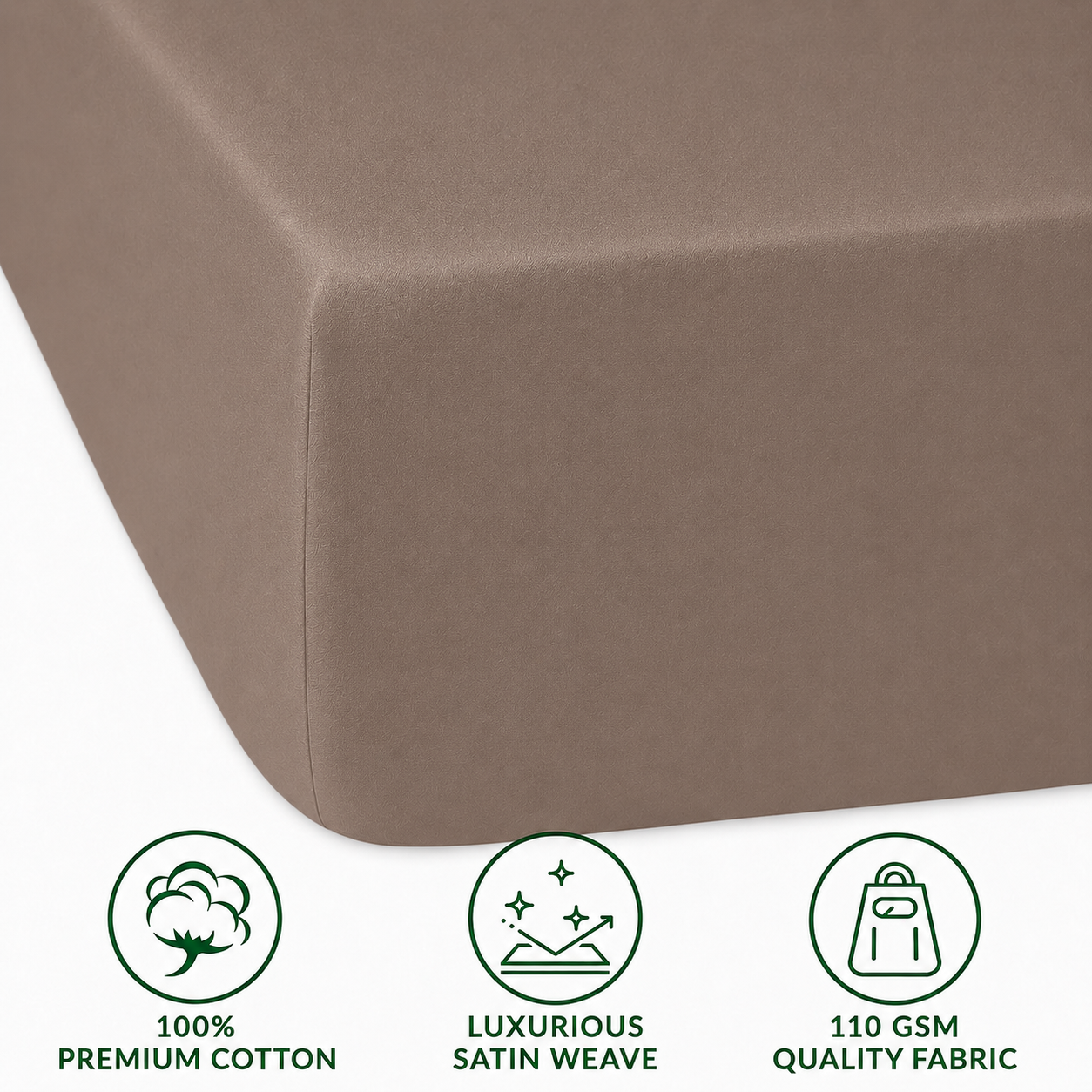 Luxury Satin Fitted Bedsheet – Dark Beige