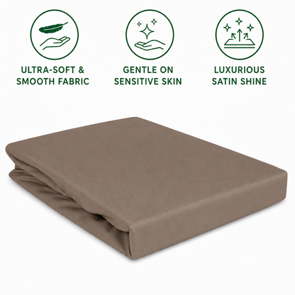 Luxury Satin Fitted Bedsheet – Dark Beige
