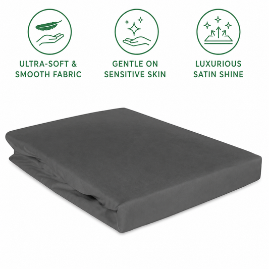 Luxury Satin Fitted Bed Sheet – Charcoal Grey