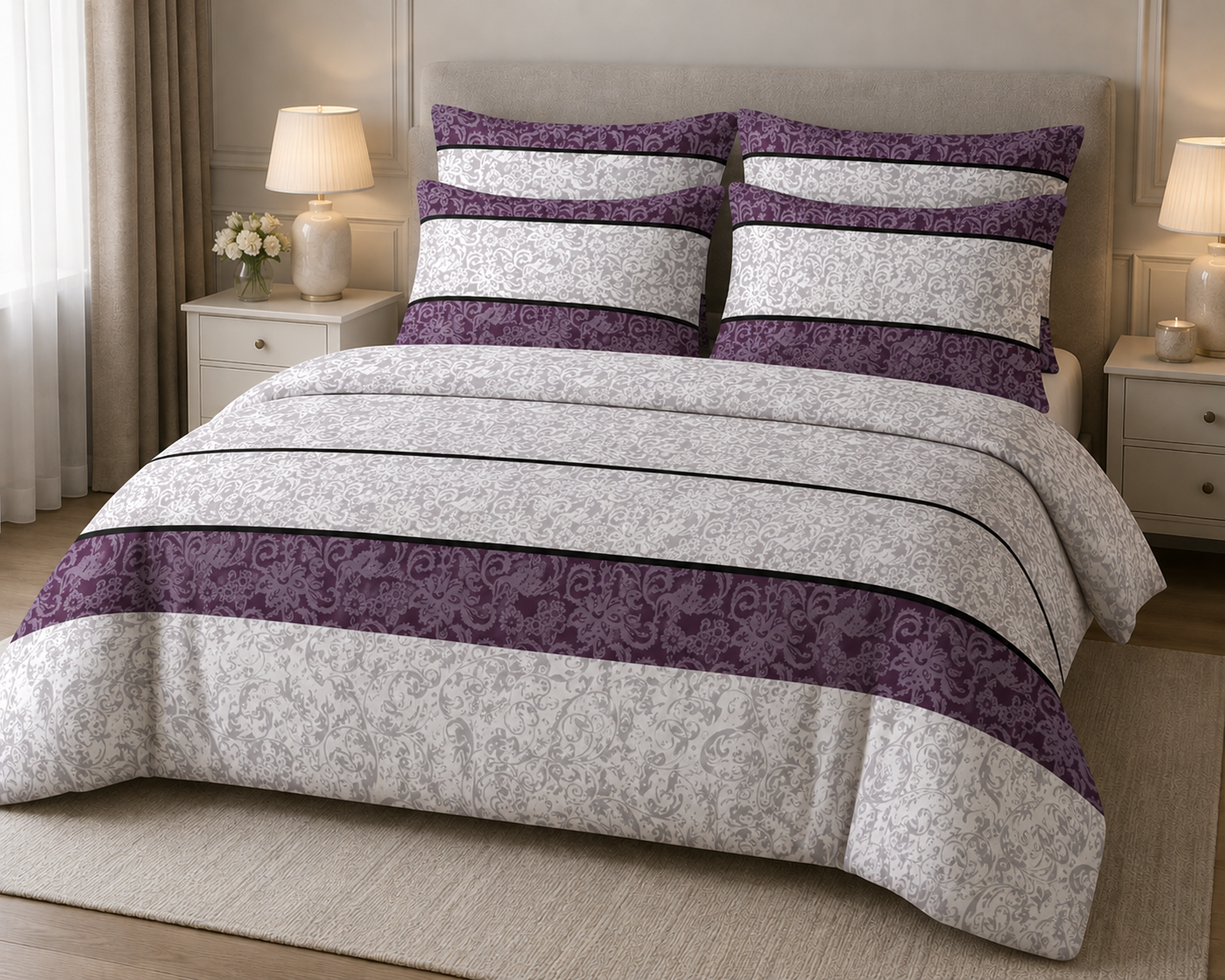 Cotton Family Comfort Duvet Cover + 4 Pillowcase (Royal-Harmony)