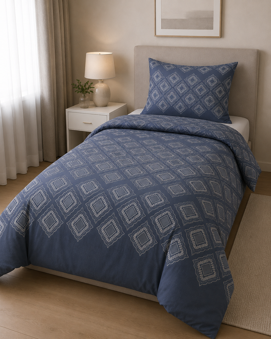 Cotton Family Comfort Duvet Cover + 1 Pillowcase (Dora – Dark Blue)
