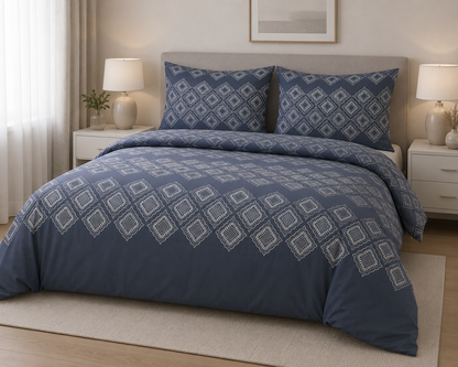 Cotton Family Comfort Duvet Cover + 2 Pillowcase (Dora – Dark Blue)