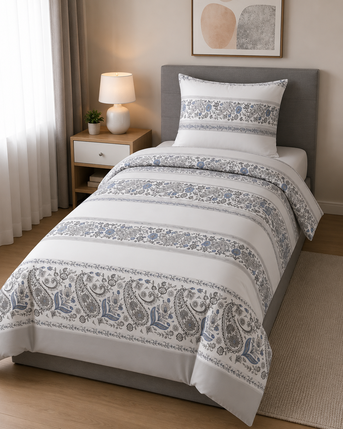 Cotton Family Comfort Duvet Cover + 1 Pillowcase (Paisley-Calm)