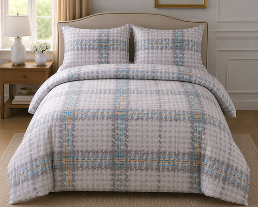 Cotton Family Comfort Duvet Cover + 2 Pillowcase (grey check)