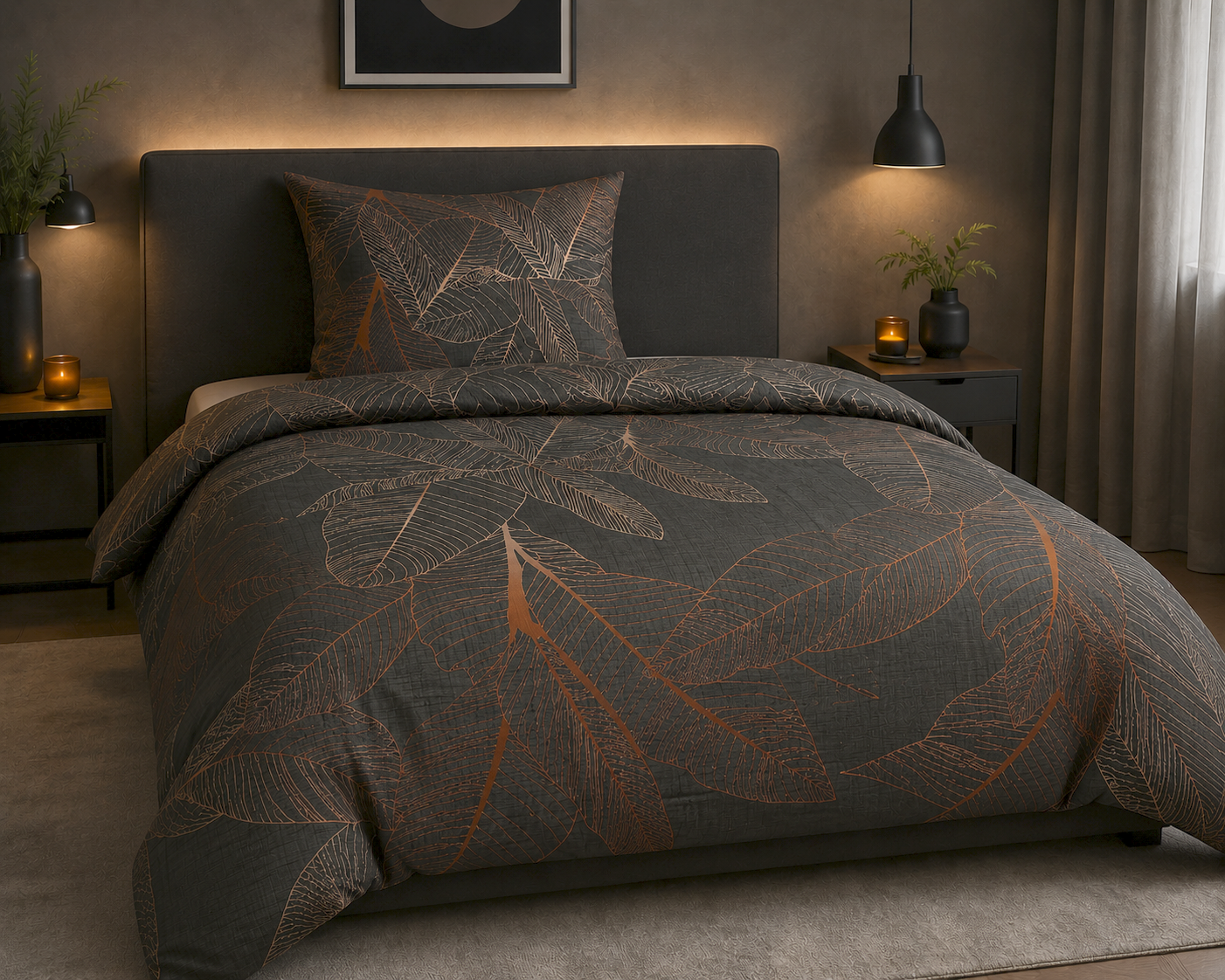 Cotton Essential Duvet Cover + 1 Pillowcase (copper leaves)