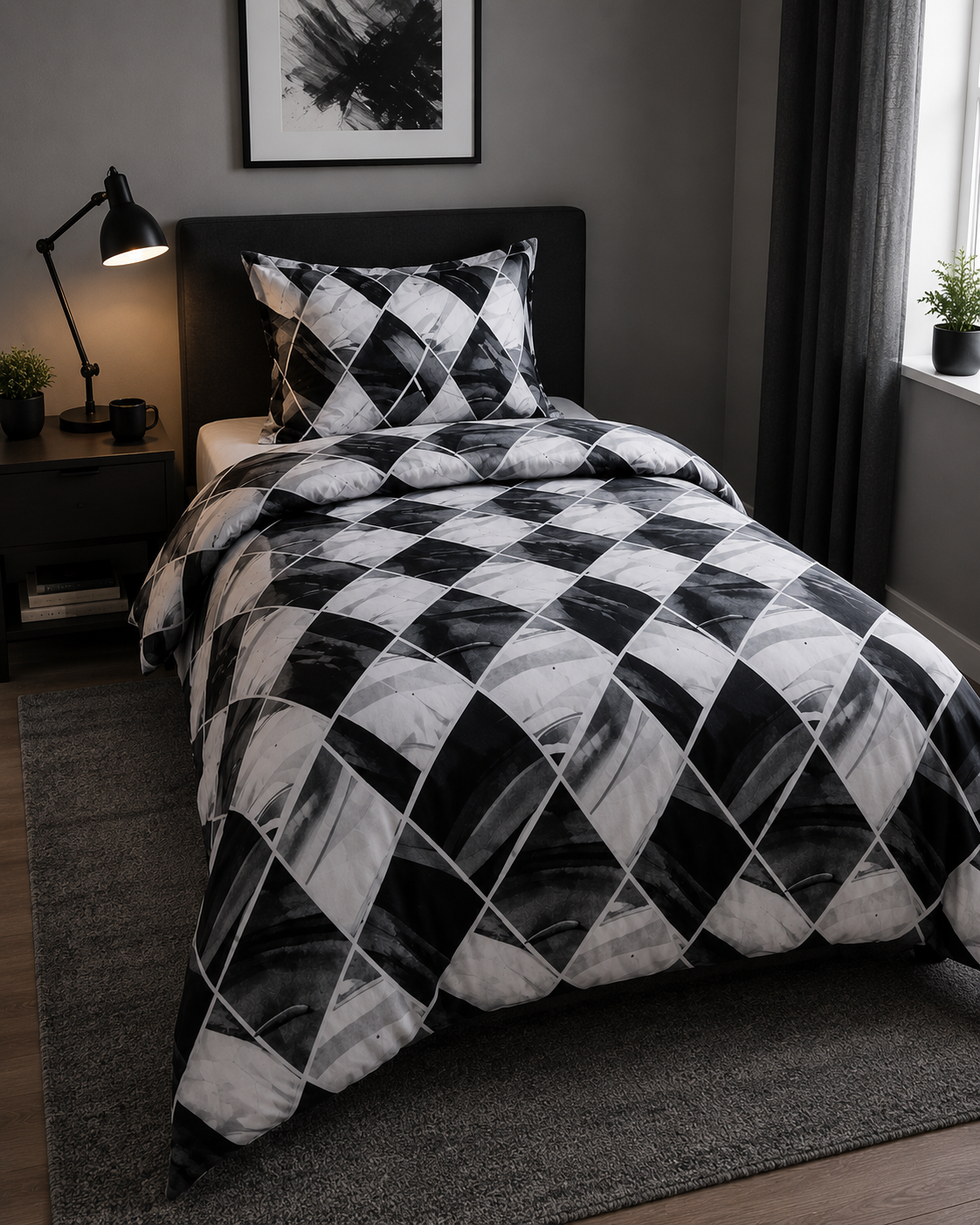 Cotton Family Comfort Duvet Cover + 1 Pillowcase (symmetrical diamonds)