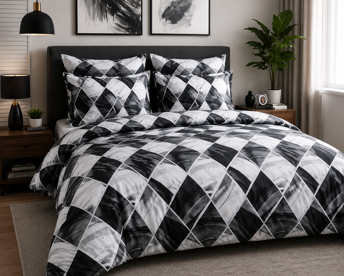Cotton Family Comfort Duvet Cover + 4 Pillowcase (symmetrical diamonds)