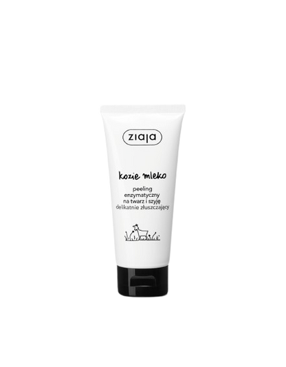 A white squeeze tube of ziqja Goat's Milk Enzyme Peel face and neck gently exfoliating cleanser with a black cap,