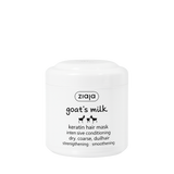 Ziaja goat's milk keratin hair mask jar on a white background