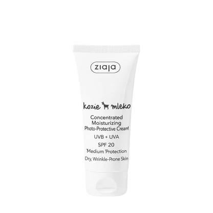 Ziaja concentrated moisturizing photo-protective cream tube on a white background