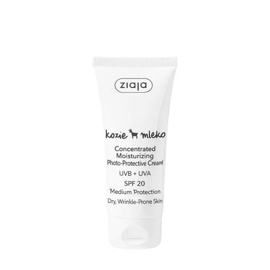 Ziaja concentrated moisturizing photo-protective cream tube on a white background