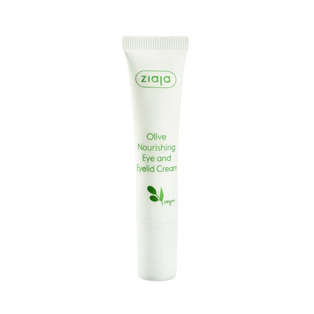 Ziaja olive nourishing eye and eyelid cream tube on a light green background