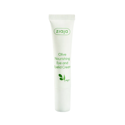 Ziaja olive nourishing eye and eyelid cream tube on a light green background