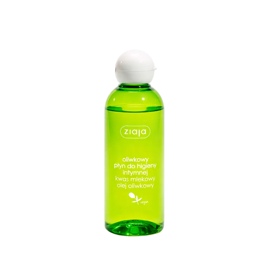 Green bottle with white cap labeled 'ziaja' on a light green background