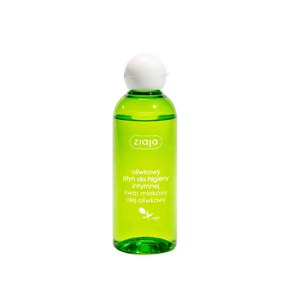Green bottle with white cap labeled 'ziaja' on a light green background