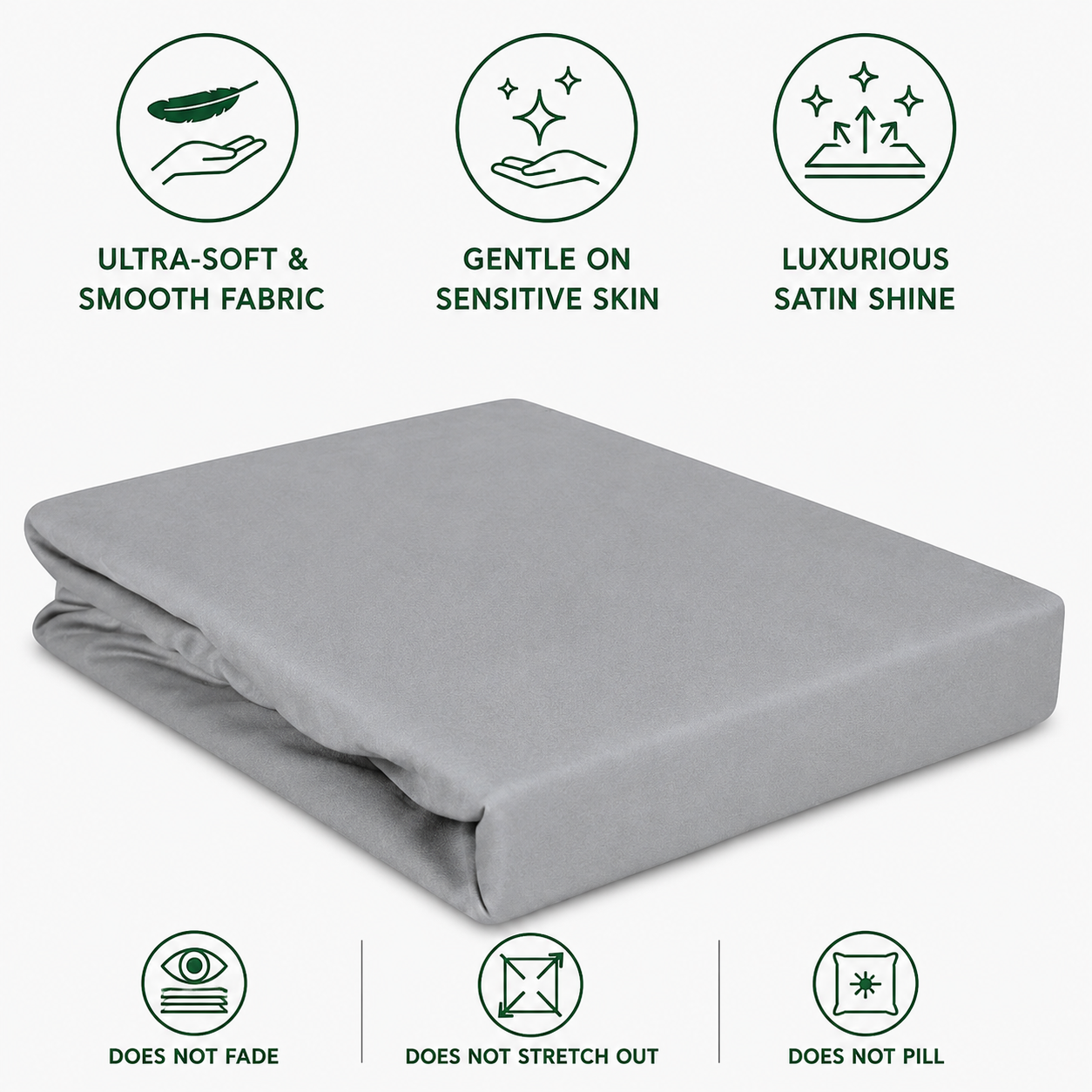 Luxury Satin Fitted Bed Sheet - Ash Grey