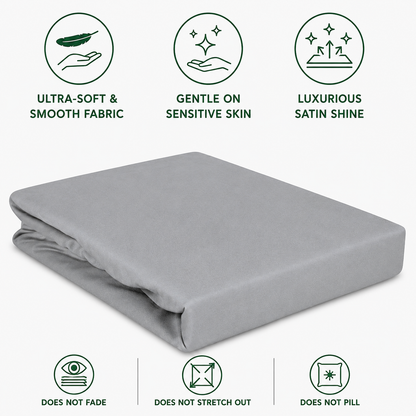 Luxury Satin Fitted Bed Sheet - Ash Grey