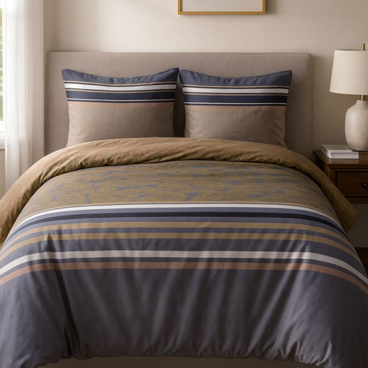 Cotton Family Comfort Duvet Cover + 2 Pillowcase (Terrazzo in shades of brown and gray)
