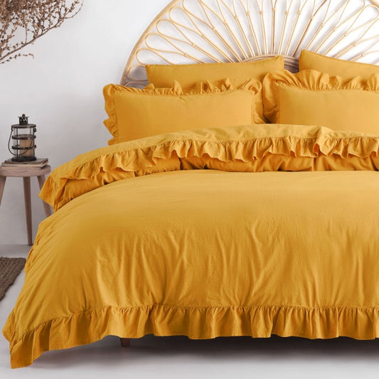 Cotton Family Comfort Duvet Cover + 4 Pillowcase (yellow ruffle)