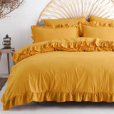 Cotton Family Comfort Duvet Cover + 4 Pillowcase (yellow ruffle)