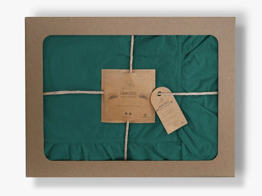 Cotton Family Comfort Duvet Cover + 1 Pillowcase (bottle green ruffle)