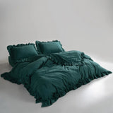 Cotton Family Comfort Duvet Cover + 2 Pillowcase (bottle green ruffle)