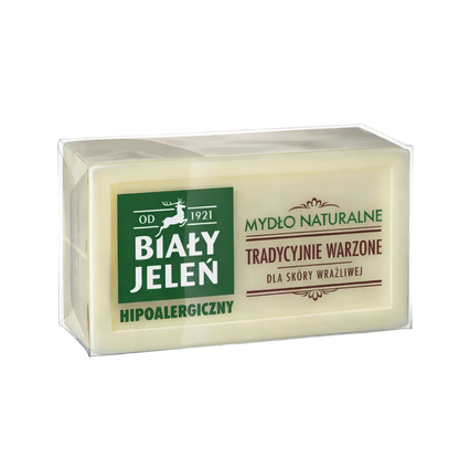 Biały Jeleń traditionally made gentle soap in transparent packaging