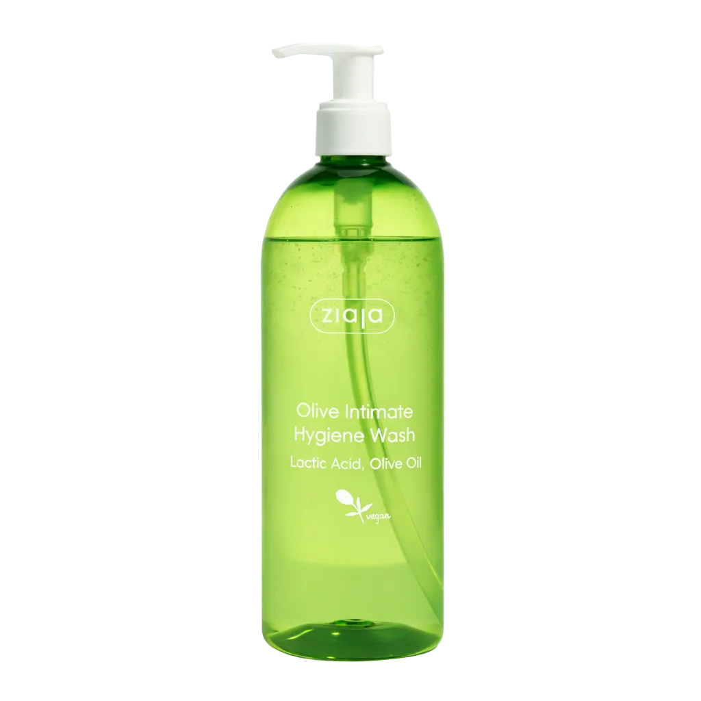 Ziaja Olive intimate hygiene wash with lactic acid and olive oil in a pump bottle