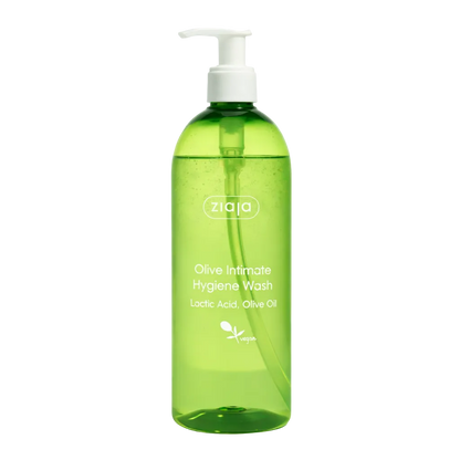Ziaja Olive intimate hygiene wash with lactic acid and olive oil in a pump bottle