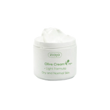 Open jar of Ziaja Olive vegan light face cream for dry and normal skin